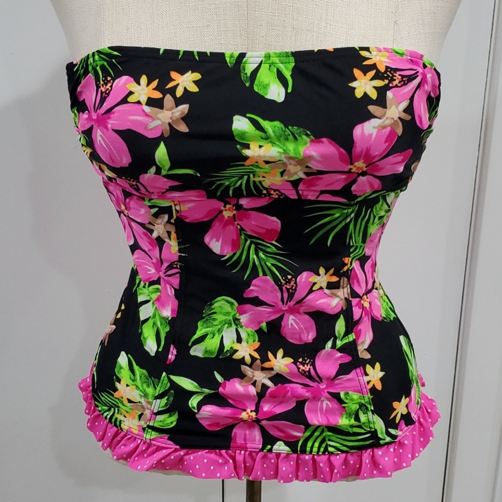 Junior's Floral Strapless Corset Tankini Top Xs